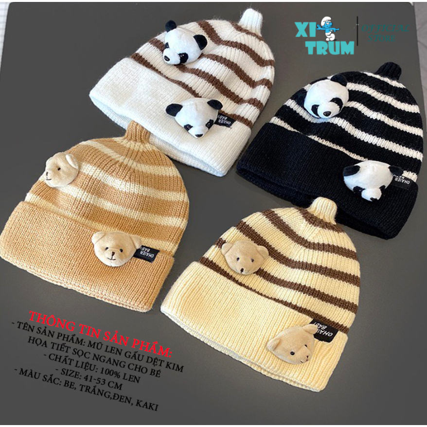 MŨ LEN GẤU DỆT KIM HỌA TIẾT SỌC NGANG THỜI TRANG CHO BÉ TỪ 6-15kg