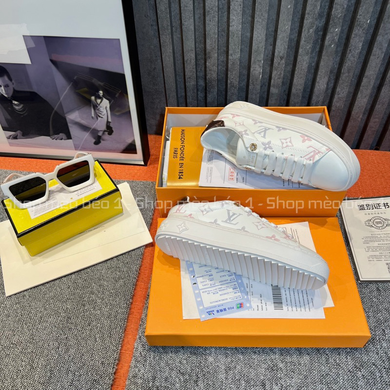 Giày thể thao lv hoa văn chìm gót pha màu fullbox bill túi giấy