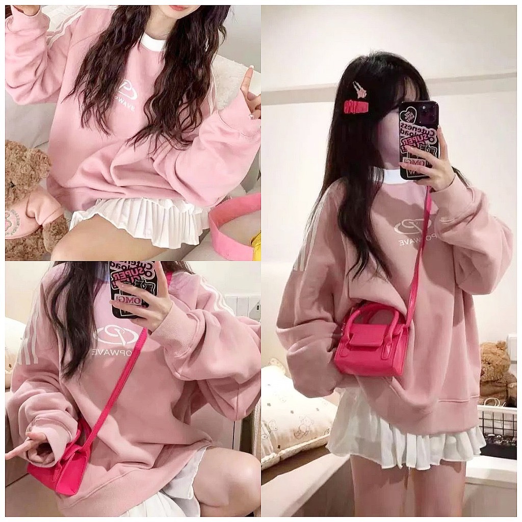 Áo Sweater phối 3 sọc tay áo unisex. Áo Sweate fom rộng chất nỉ bông dày dặn T16