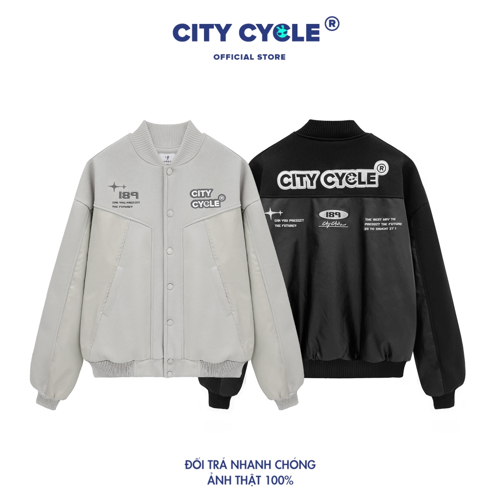 Áo khoác varsity Local Brand No.189 City Cycle chất dạ phối da oversize nam nữ form rộng