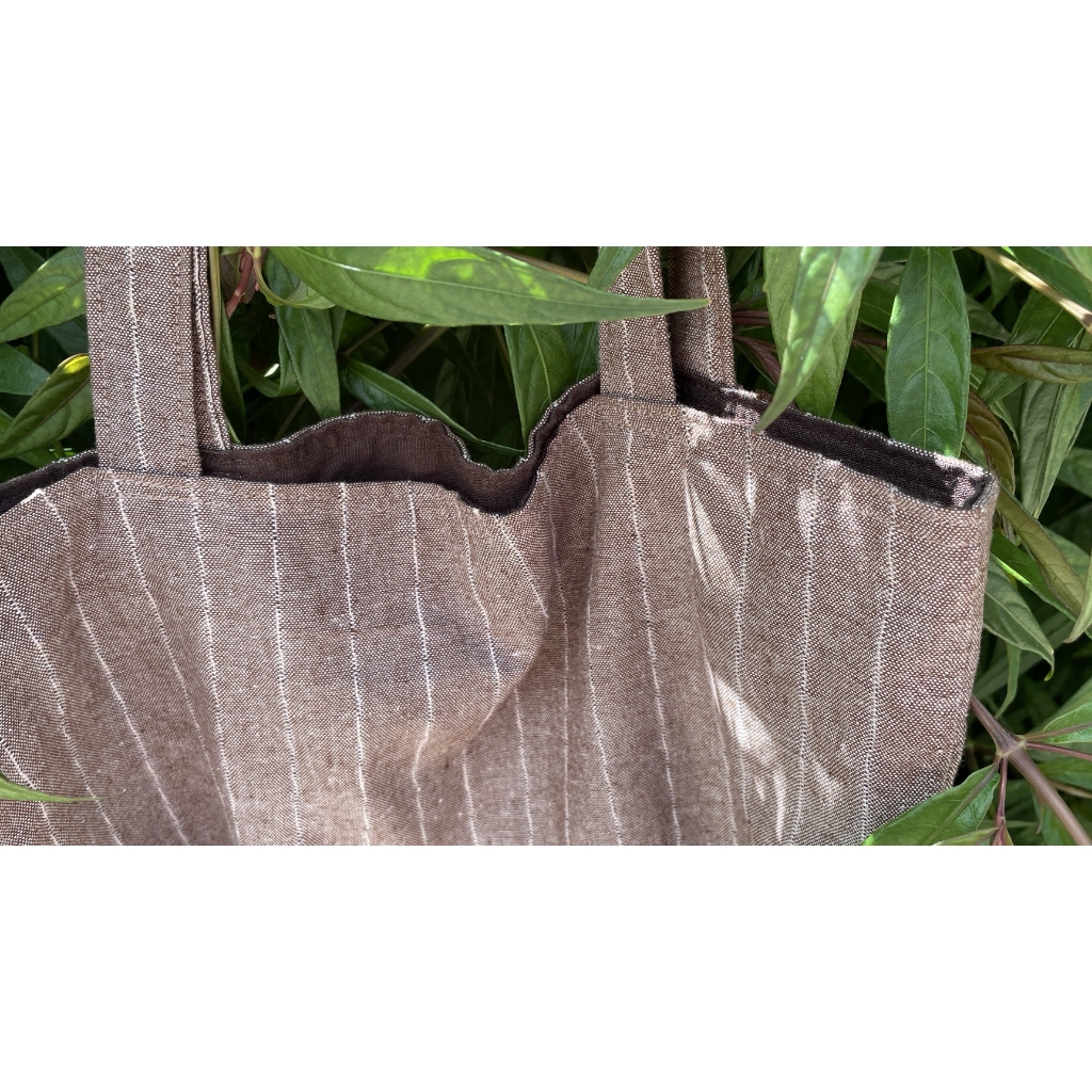Túi Tote,Túi Vải Linen Vuông Sọc Nâu Phong Cách Vintage, Kích Thước Yêu Cầu