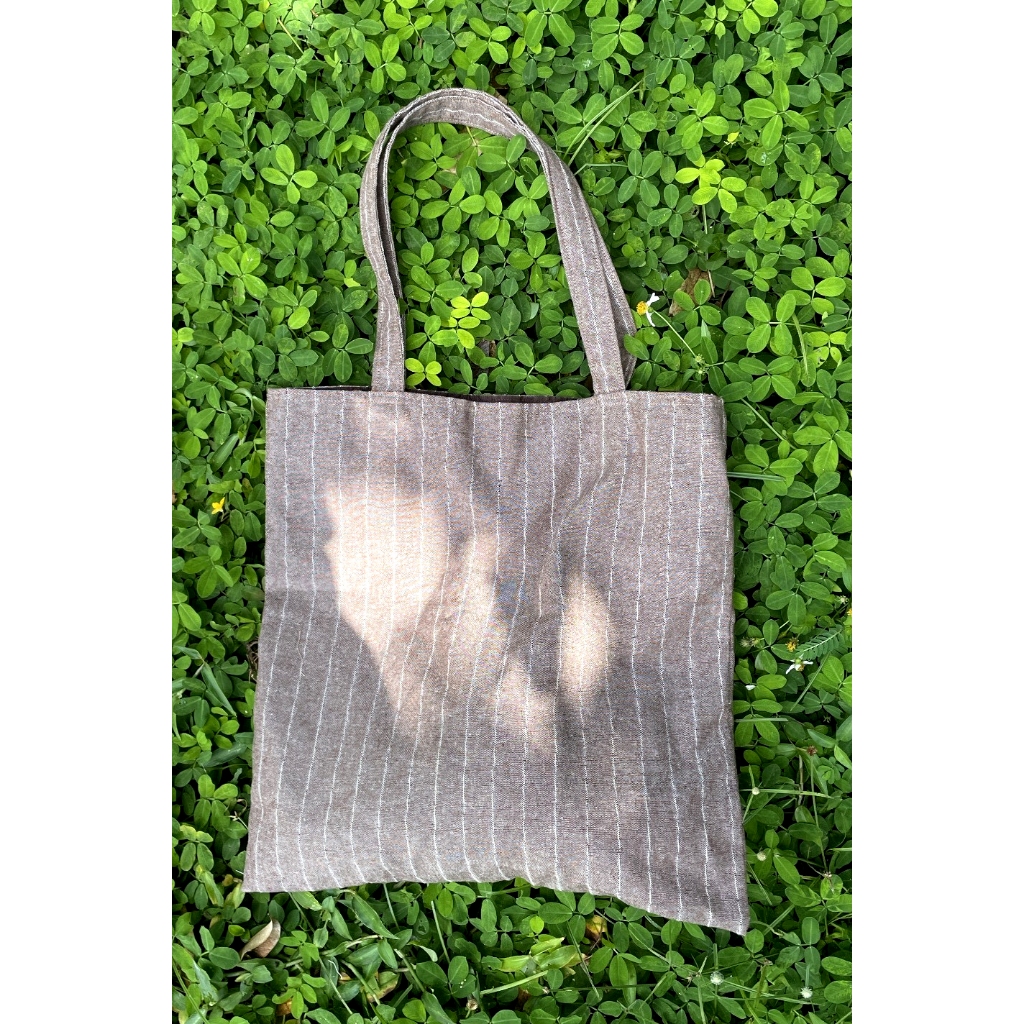Túi Tote,Túi Vải Linen Vuông Sọc Nâu Phong Cách Vintage, Kích Thước Yêu Cầu