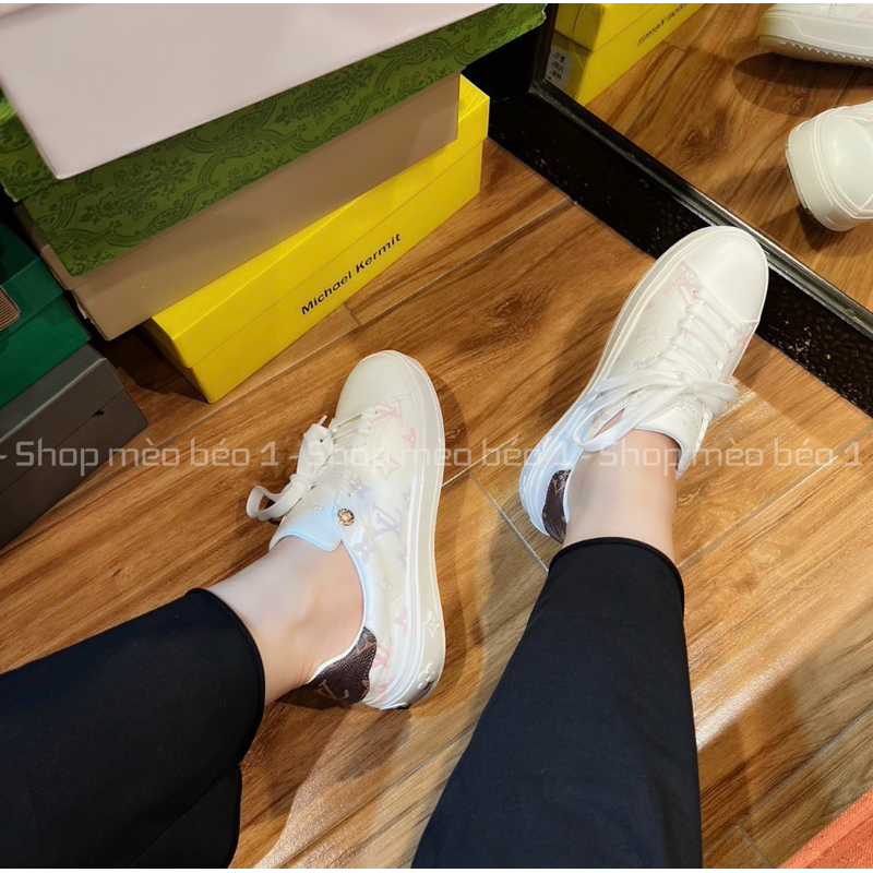 Giày thể thao lv hoa văn chìm gót pha màu fullbox bill túi giấy