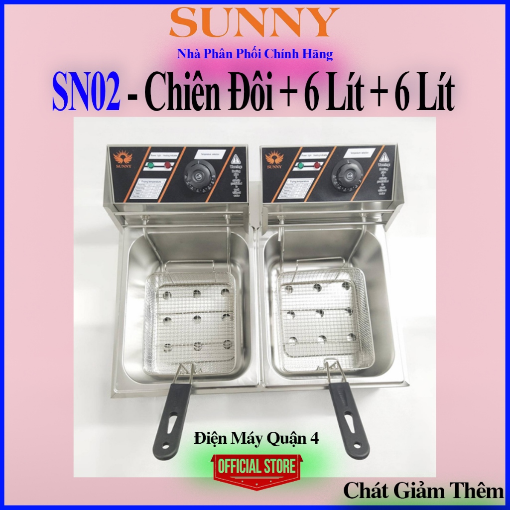 Bếp chiên đôi Sunny SN-02, bếp chiên nhúng đôi 2 bếp 6 lít + 6 lít sunny SN02 - bảo hành 12 tháng