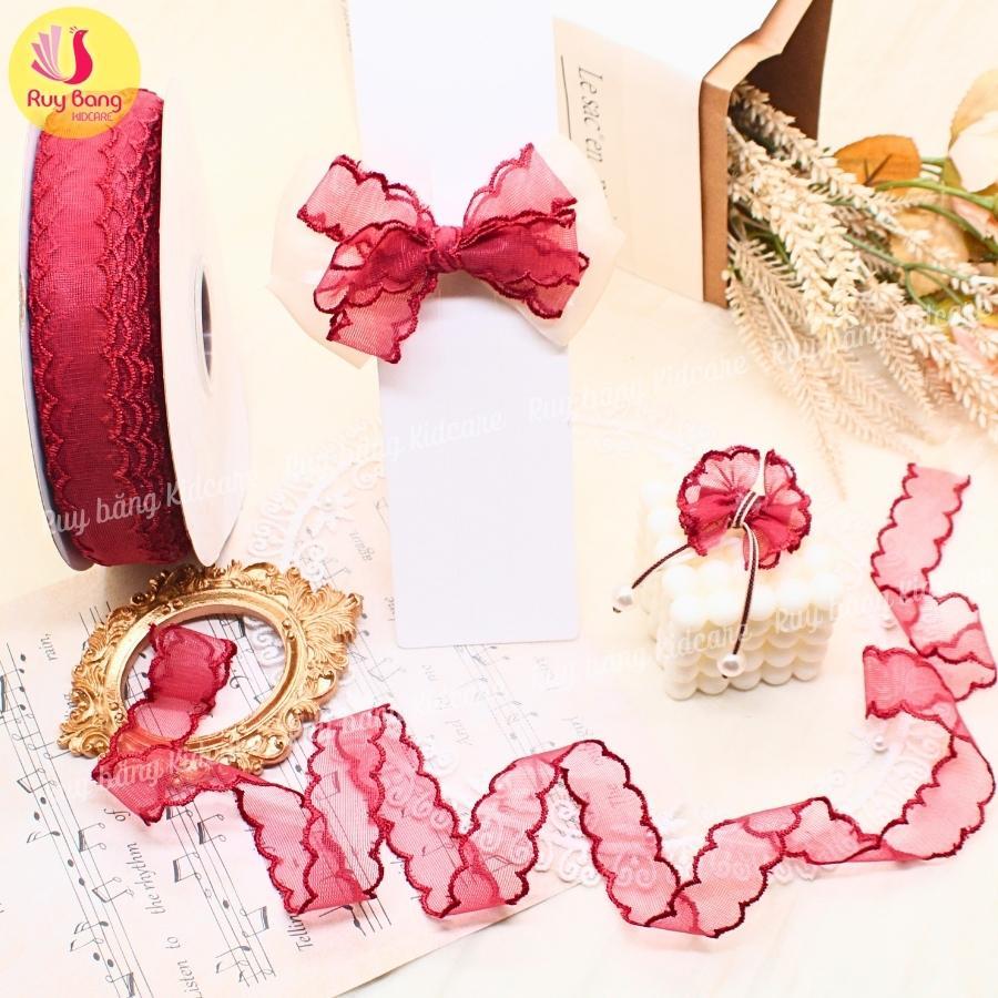 Ruy băng ren 2 đầu 2.5cm dùng làm nơ kẹp tóc, nơ trang trí...