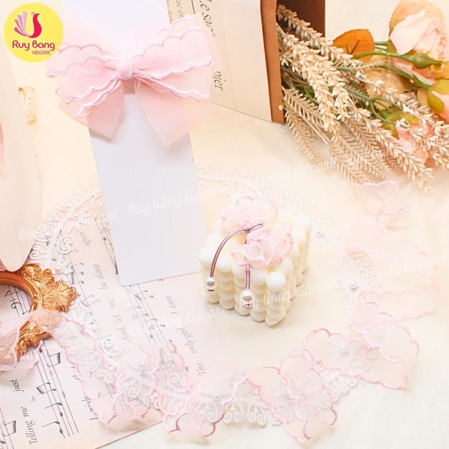 Ruy băng ren 2 đầu 2.5cm dùng làm nơ kẹp tóc, nơ trang trí...