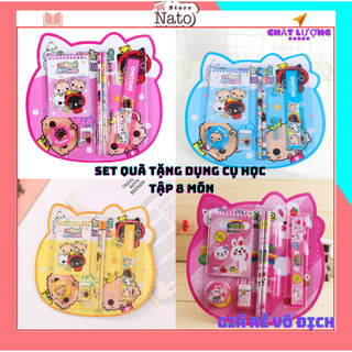 Bộ dụng cụ học tập 8 món cute giá rẻ dễ thương cho bé đồ dùng quà tặng học sinh đẹp NATO BHT02