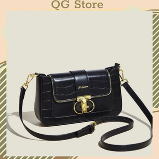 Túi xách nữ đeo chéo túi đeo vai khoá xoay đen da rắn thời trang qg store