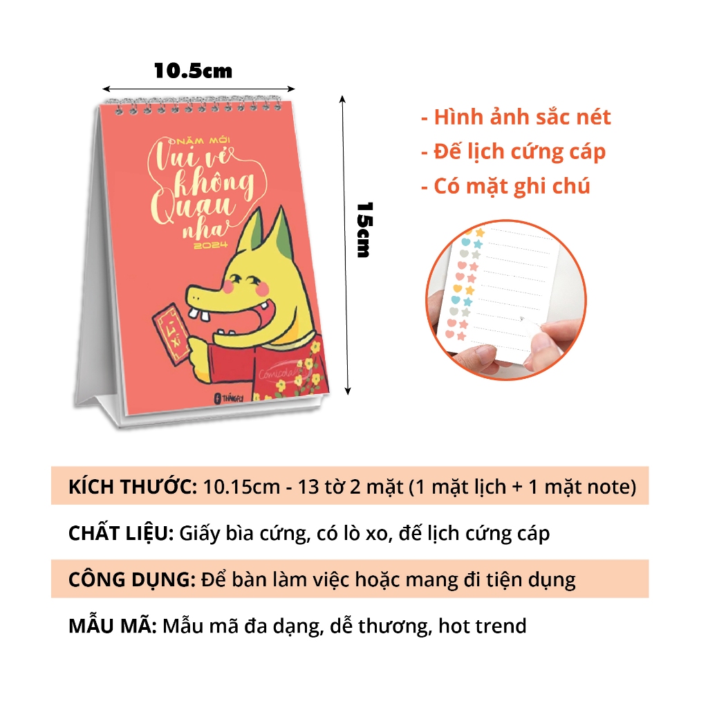 Lịch để bàn 2024 mini dễ thương ghi chú trang trí bàn học decor văn phòng có ngày âm