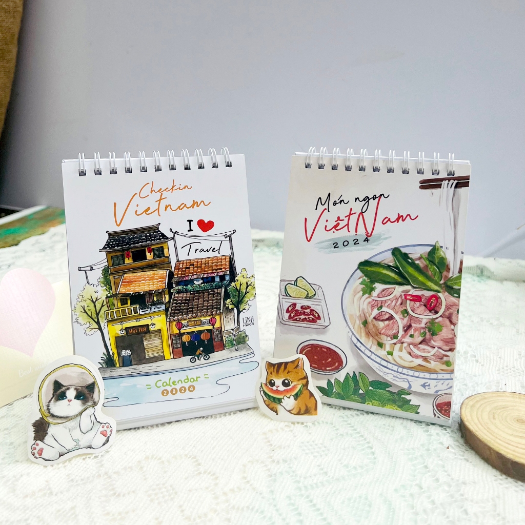 Lịch để bàn 2024 mini dễ thương ghi chú trang trí bàn học decor văn phòng có ngày âm