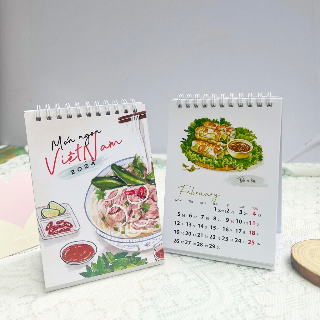 Lịch để bàn 2024 mini dễ thương ghi chú trang trí bàn học decor văn phòng có ngày âm