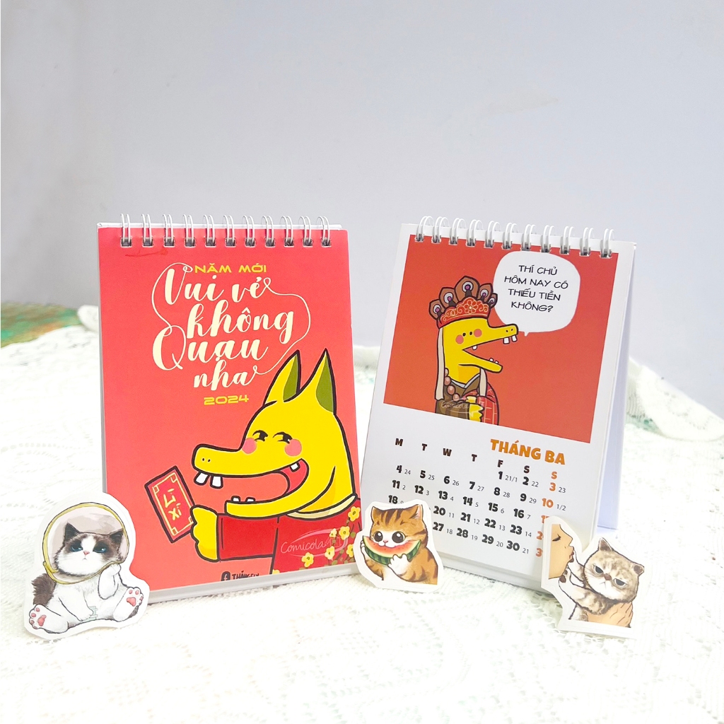 Lịch để bàn 2024 mini dễ thương ghi chú trang trí bàn học decor văn phòng có ngày âm