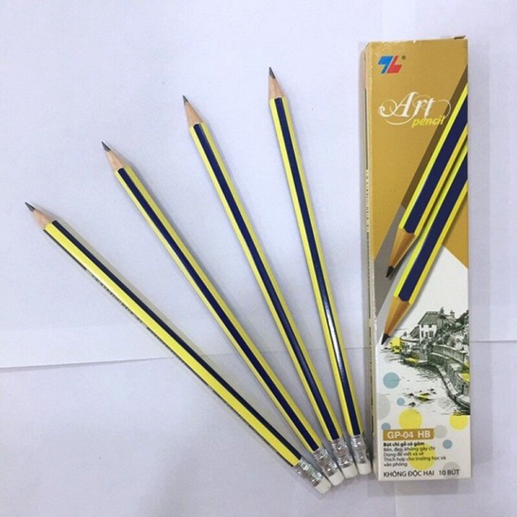 Hộp 10 Bút Chì Thiên Long Kèm Đầu Tẩy , Chì HB-2B