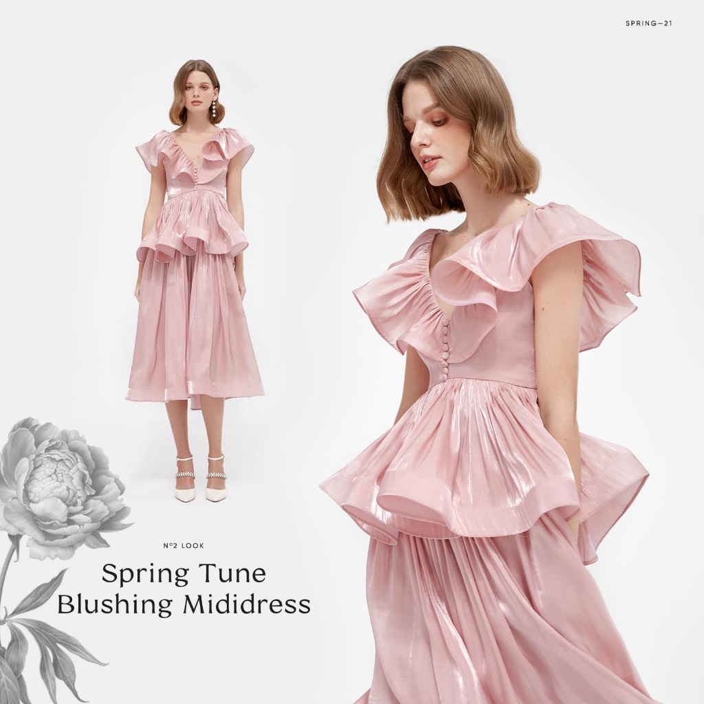 THANH LÝ  - Váy tiệc 2 tầng organza cổ V hồng - brand Dear Jose