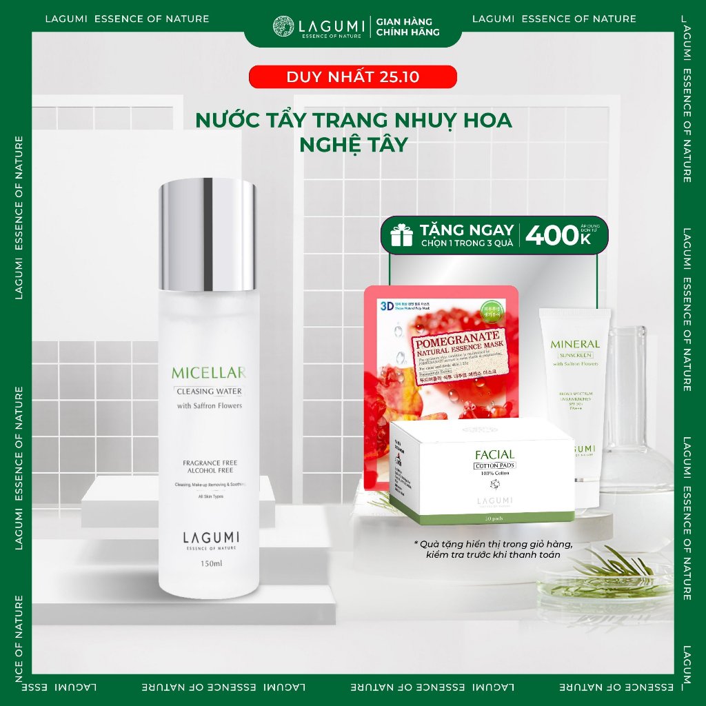 Nước tẩy trang LAGUMI cho mọi loại da sạch sâu, không cay mắt 150ml