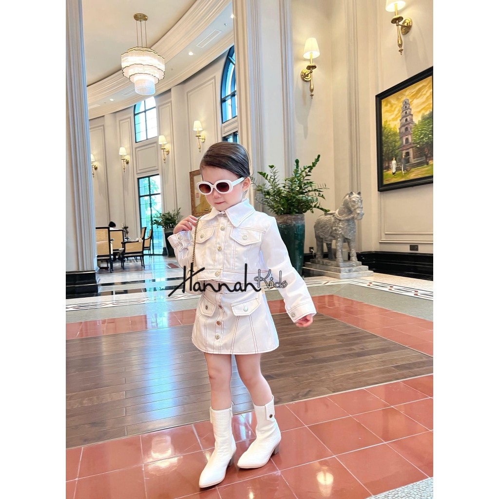 Boot Da Trắng Cao Gót Cổ Cao Sành Điệu Cho Bé Gái Size 23-36, Boot Da Trắng Cao Bồi Thời Trang Cho Bé Gái HANNAH KIDS