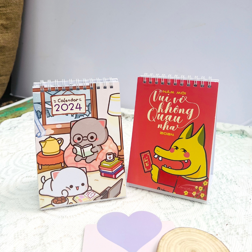 Lịch để bàn mini 2024 dễ thương có ghi chú trang trí bàn học decor văn phòng có ngày âm