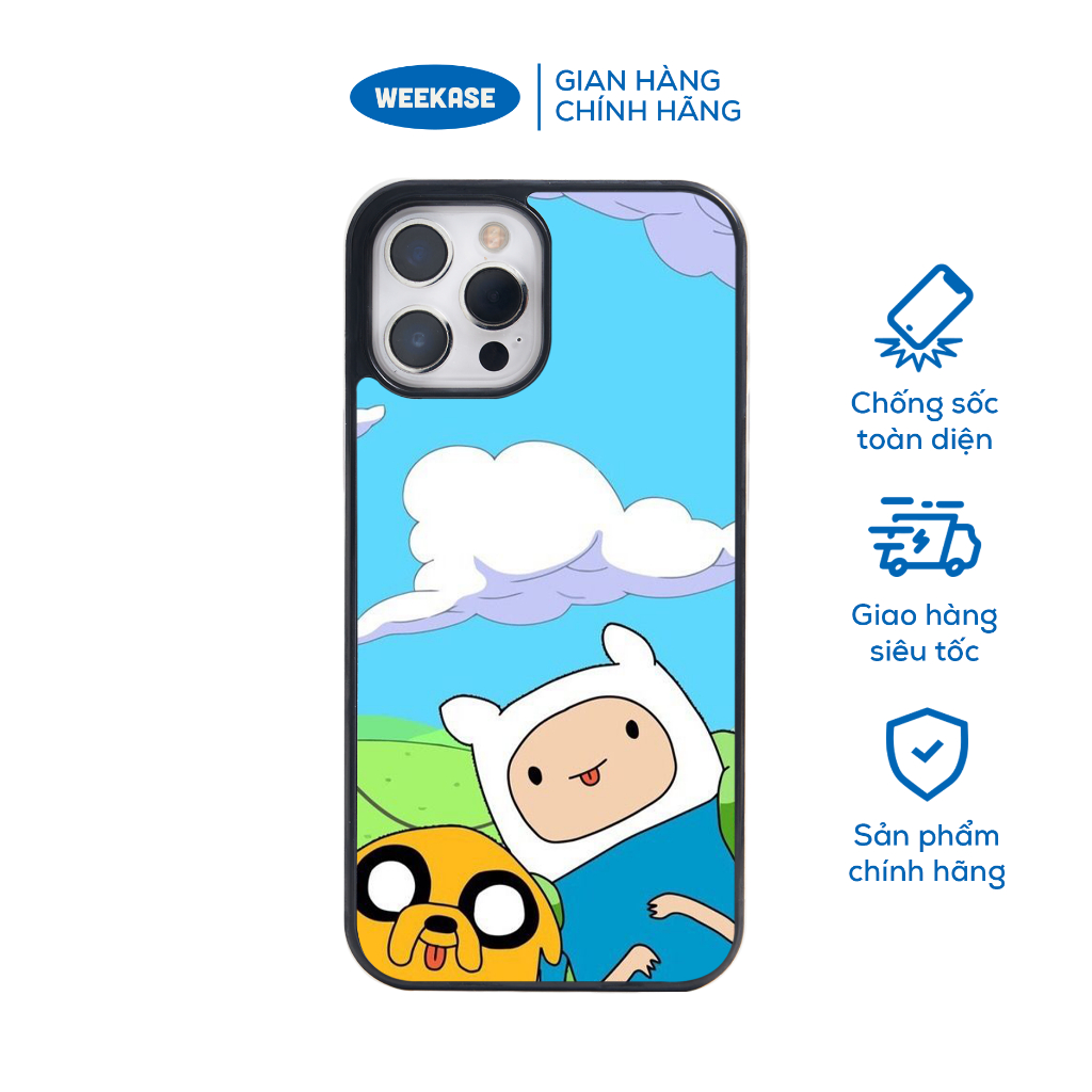 Ốp lưng iPhone viền đen, trắng chống sốc chống va đập Weekase in hình Finn&Jake - Màu in cực bền