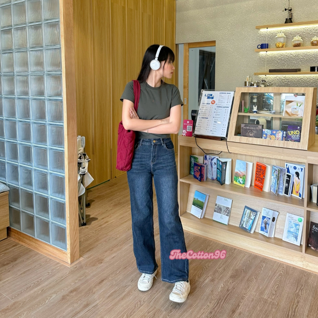 Quần jeans ống suông đứng mài ombre co giãn lưng cao TheCotton Quần bò ống đứng | BigBuy360 - bigbuy360.vn