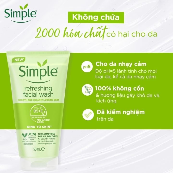 Sữa rửa mặt Simple Refreshing Facial Wash size travel 50ml Date 08/2025