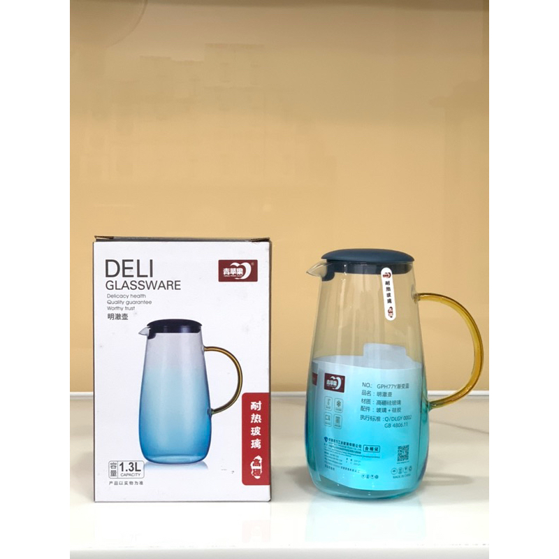 Bình nước thuỷ tinh chịu nhiệt Deli Glassware 1300ml [chịu nhiệt