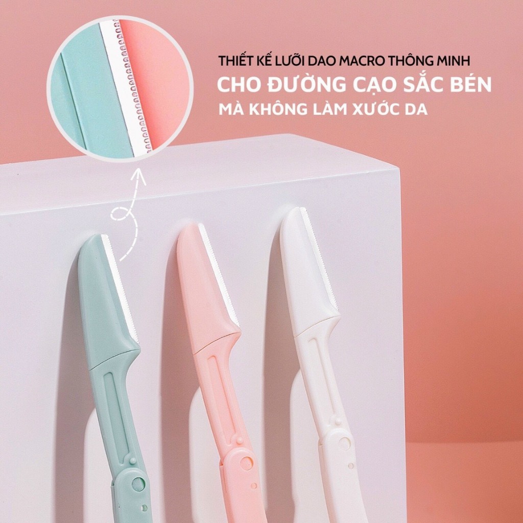 Hộp 3 Dao Cạo Lông Mày Gấp Gọn Màu Pastel Cute