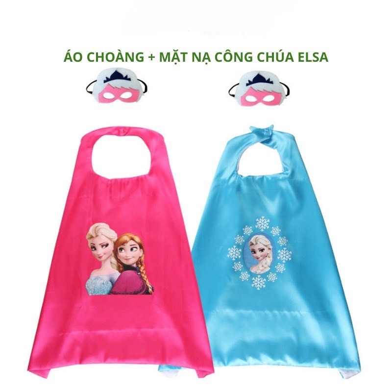 Áo choàng siêu nhân, công chúa elsa kèm mặt nạ cho bé, chất vải mềm mịn nhẹ bay, đồ chơi Halloween