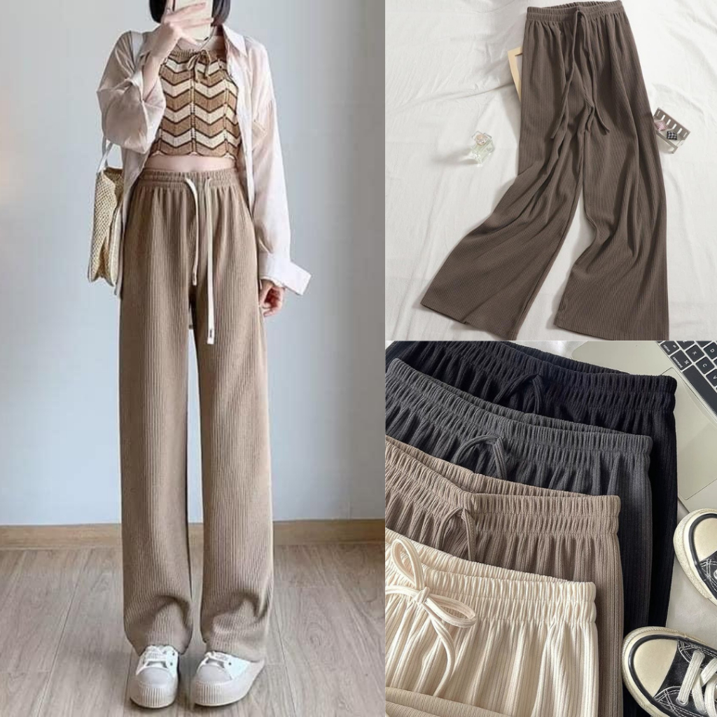 Quần Suông Cạp Chun Dáng Rộng Viền Sọc Cạnh Unisex - Quần Trắng Đen Cutlott Suông _ Q02