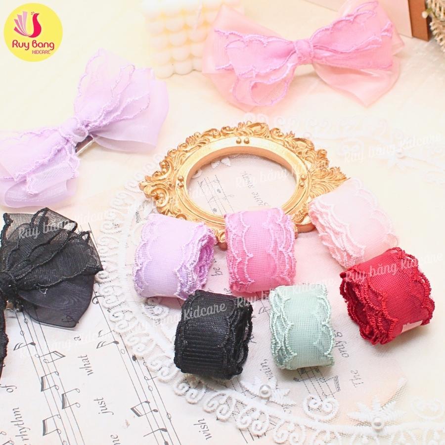 Ruy băng ren 2 đầu 2.5cm dùng làm nơ kẹp tóc, nơ trang trí...