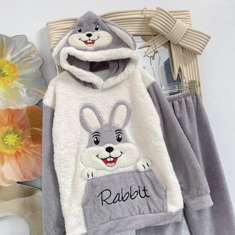 Sét Bộ Lông Thỏ Xám Có Mũ Gồm Áo Và Quần