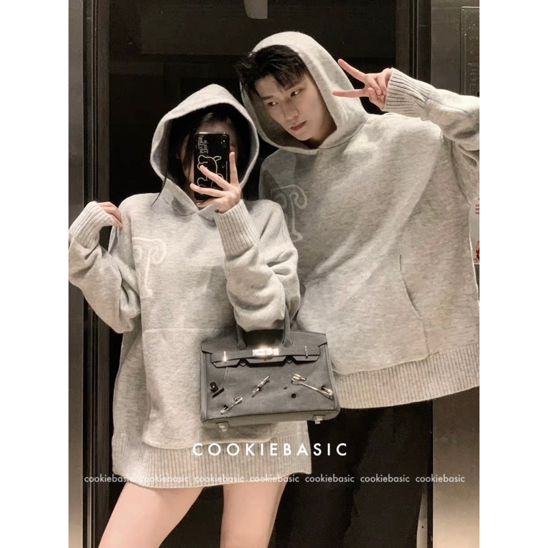 Áo Len Hoodie Mũ Màu Xám QCCC