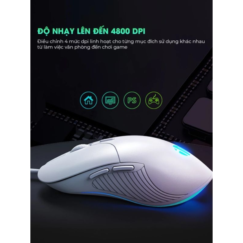 Chuột máy tính chơi game TEKKIN X22 bản có dây DPI 3600 thiết kế công thái học phù hợp cả gaming và làm việc