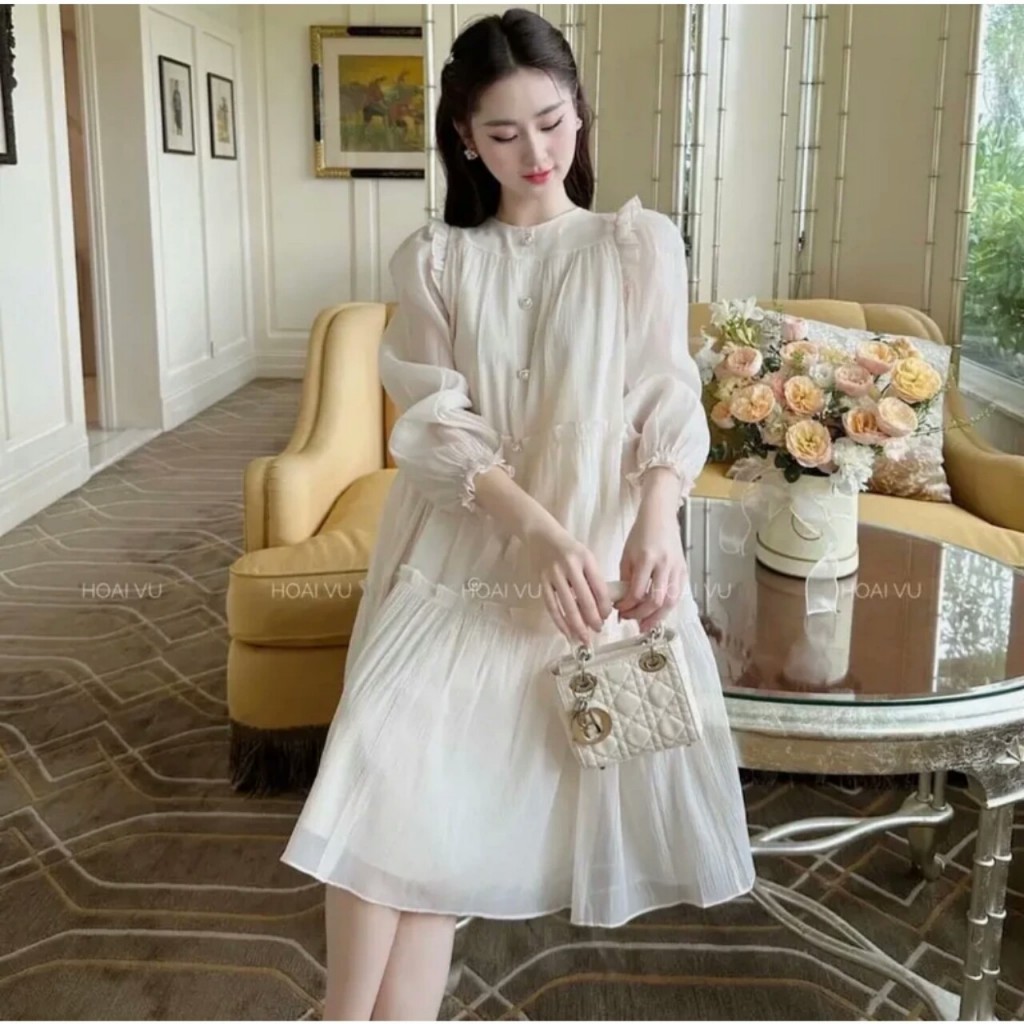 Đầm bầu mùa hè chất voan lụa hai lớp freesize từ 40kg đến 70kg