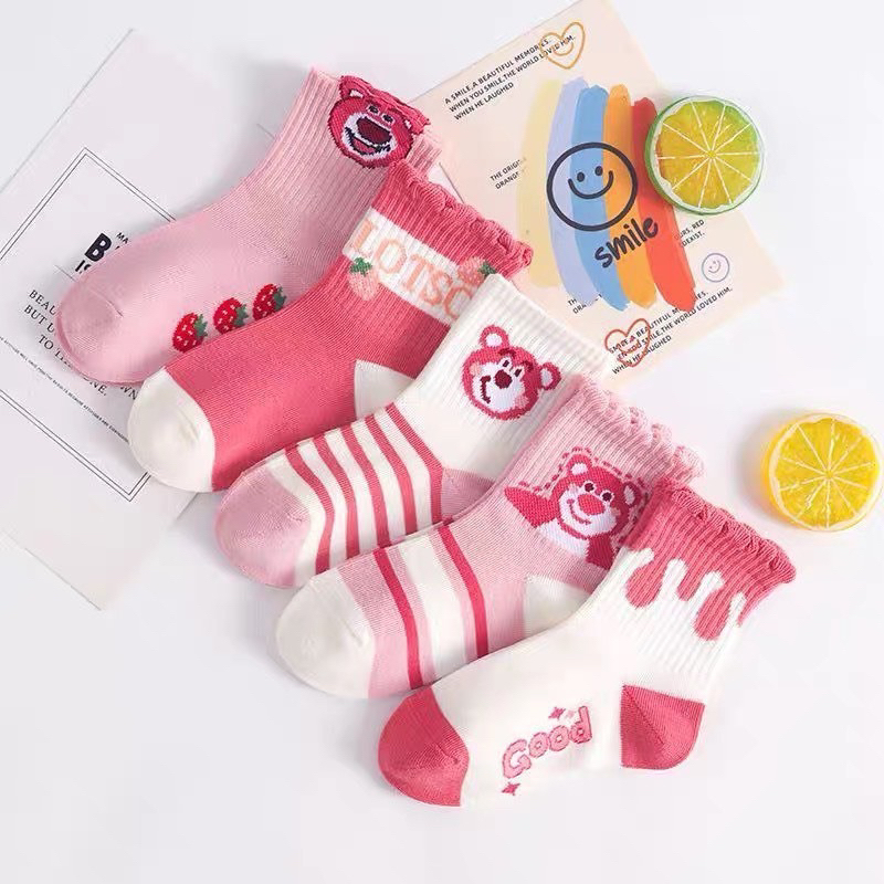 Set 5 đôi tất gấu dâu bé gái vào người lớn