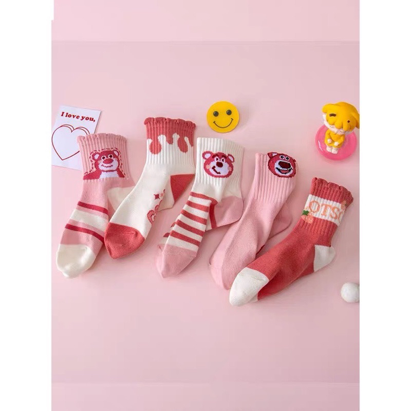 Set 5 đôi tất gấu dâu bé gái vào người lớn