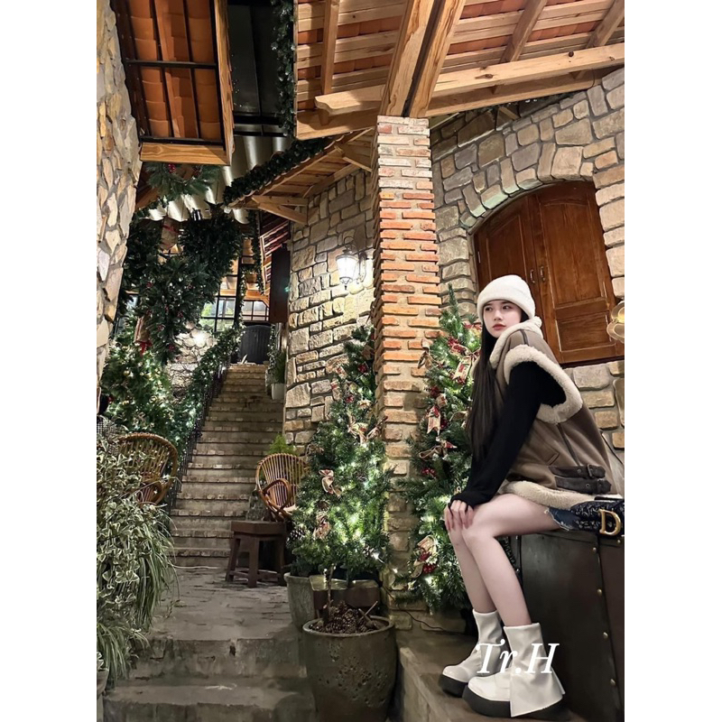 Áo gile phối lông màu nâu hàng QCCC