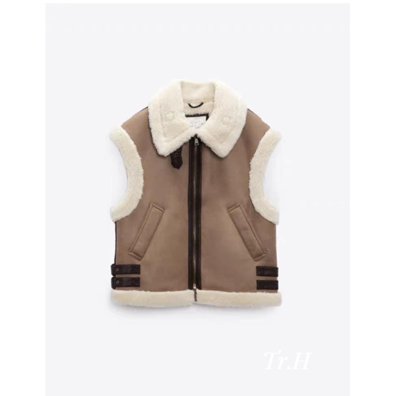 Áo gile phối lông màu nâu hàng QCCC