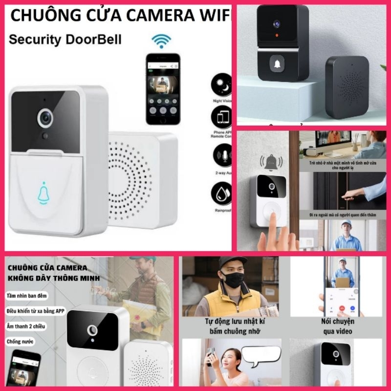 1 BỘ CHUÔNG GẮN CỬA BÁO KHÁCH KHÔNG DÂY CÓ KAMERA KẾT NỐI WIFI TỪ XA THÔNG MINH