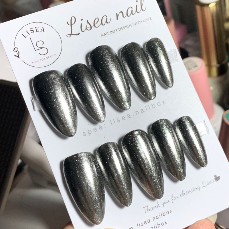 Nail box thiết kế BLACK TRÁNG GƯƠNG FORM BẦU by LISEA - Kèm keo dũa Móng tay giả Móng úp Nailbox  đáng yêu sang chảnh