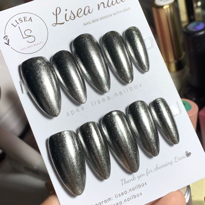 Nail box thiết kế BLACK TRÁNG GƯƠNG FORM BẦU by LISEA - Kèm keo dũa Móng tay giả Móng úp Nailbox  đáng yêu sang chảnh