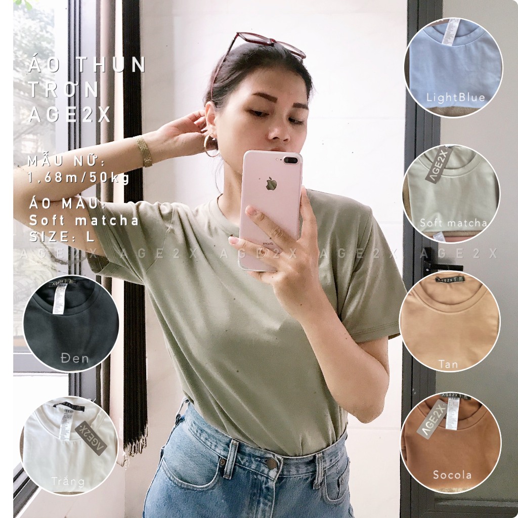 9 màu tone thu Áo thun trơn AGE2X siêu mềm mát, dầy dặn, siêu co giãn, siêu bền bỉ, chống nhăn, Unisex chất 83% 225gsm