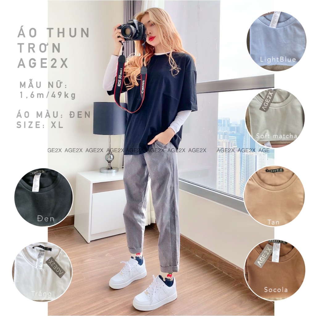 9 màu tone thu Áo thun trơn AGE2X siêu mềm mát, dầy dặn, siêu co giãn, siêu bền bỉ, chống nhăn, Unisex chất 83% 225gsm