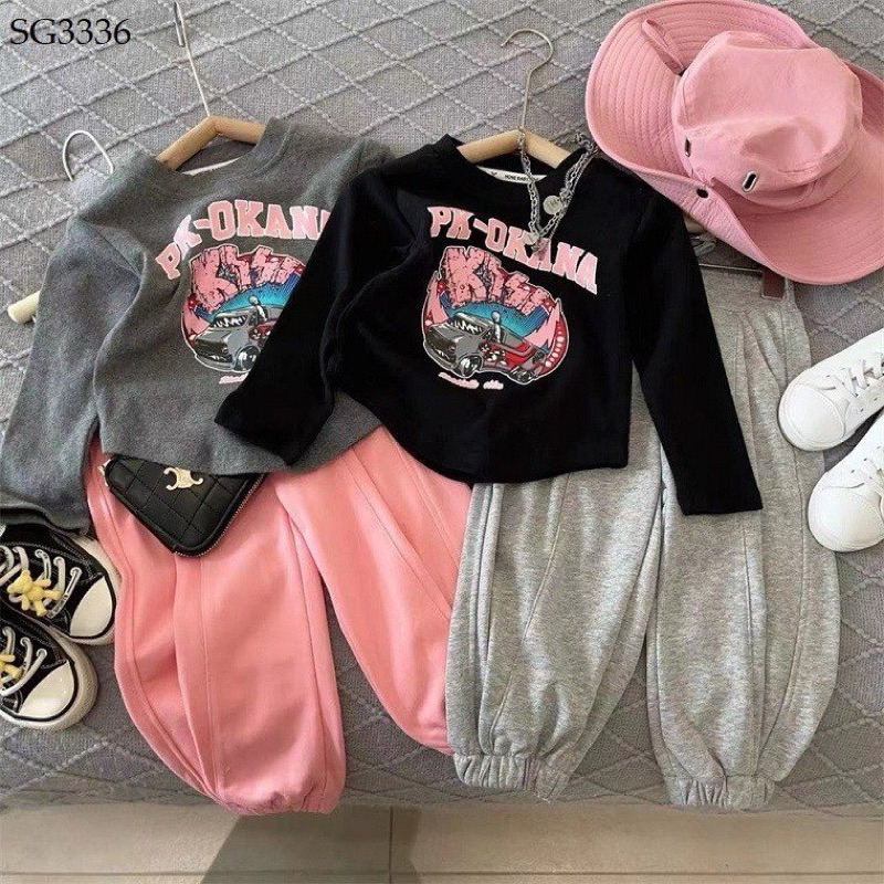 Set Áo Thun Tay Dài Và Quần Dài Phong Cách Mới Dành Cho Bé Gái