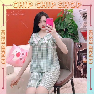 Set lửng caro áo phối nơ mặc nhà kute, dễ thương