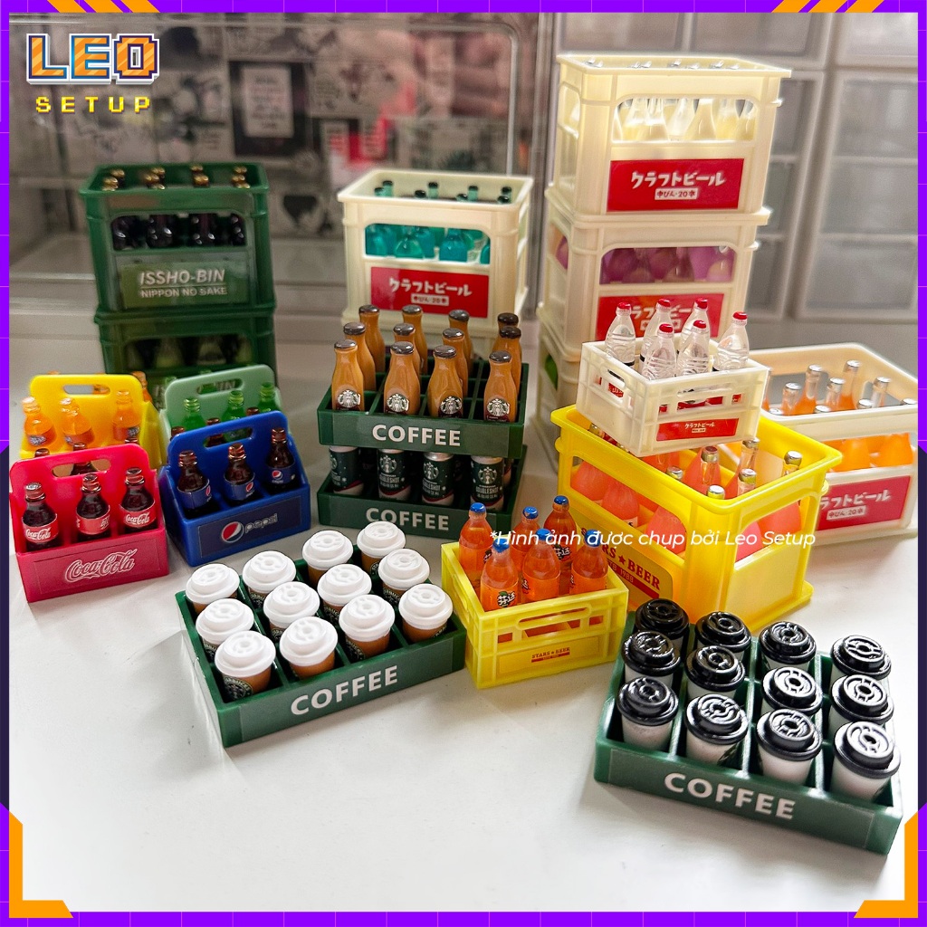 Mô hình két nước chai nước cà phê mini nhiều mẫu,  trang trí góc làm việc -  trưng bày dollhouse diy handmade đồ chơi