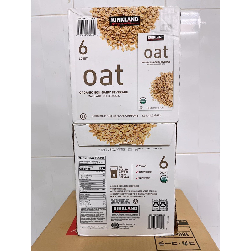 Sữa hạt yến mạch không đường Kirkland Signature Oat Organic Non Dairy Beverage 946 ml của Mỹ.