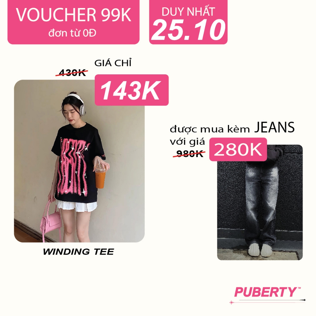 áo thun unisex oversize local brand PUBERTY WINDING TEE / CREAM - BLACK