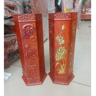 Ống đựng nhang gỗ hương chạm khắc Phúc Lộc Thọ cao 30 cm 2 mẫu