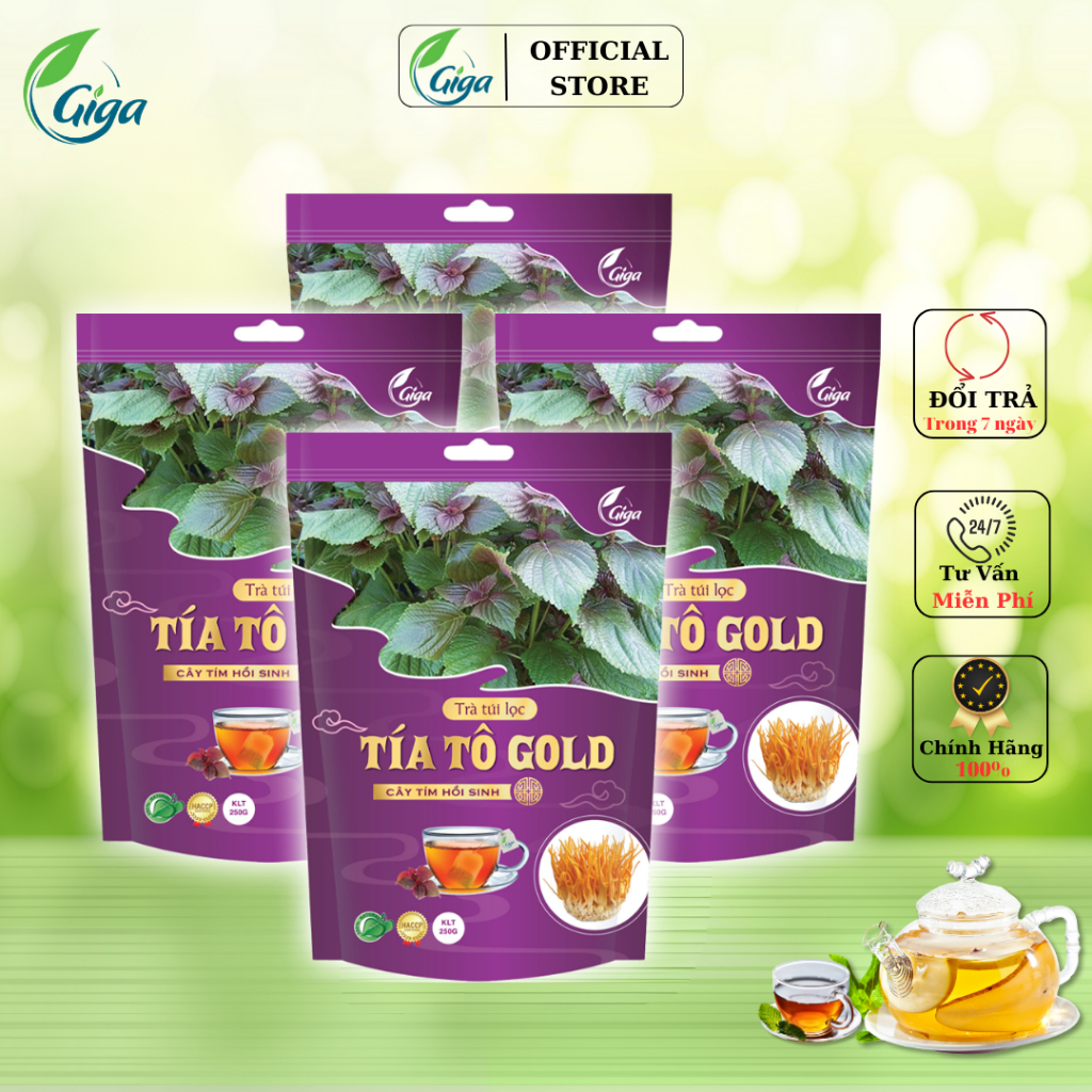 Trà túi lọc tía tô Gold Gigaherbs hỗ trợ điều trị gút, làm đẹp da - túi 1kg (4 x 60 gói x 4,2gr)