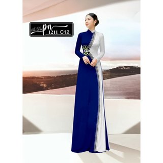 Pn1211 - vải siêu lụa in 3d - vải mềm mịn - co giãn - mát - rũ tà - vải may áo dài - đầm váy